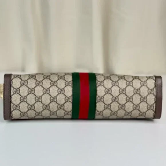 Gucci GG Logo Supreme Large Ophidia Shoulder Bag with Red & Green Stripes - Picture 5 of 9